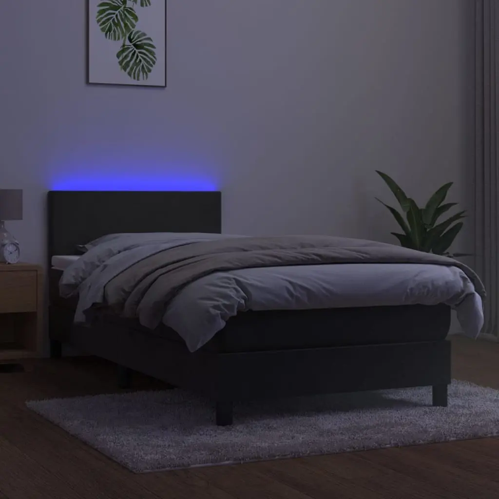 Box Spring Bed with Mattress and LED Strip Lighting, 100x200cm