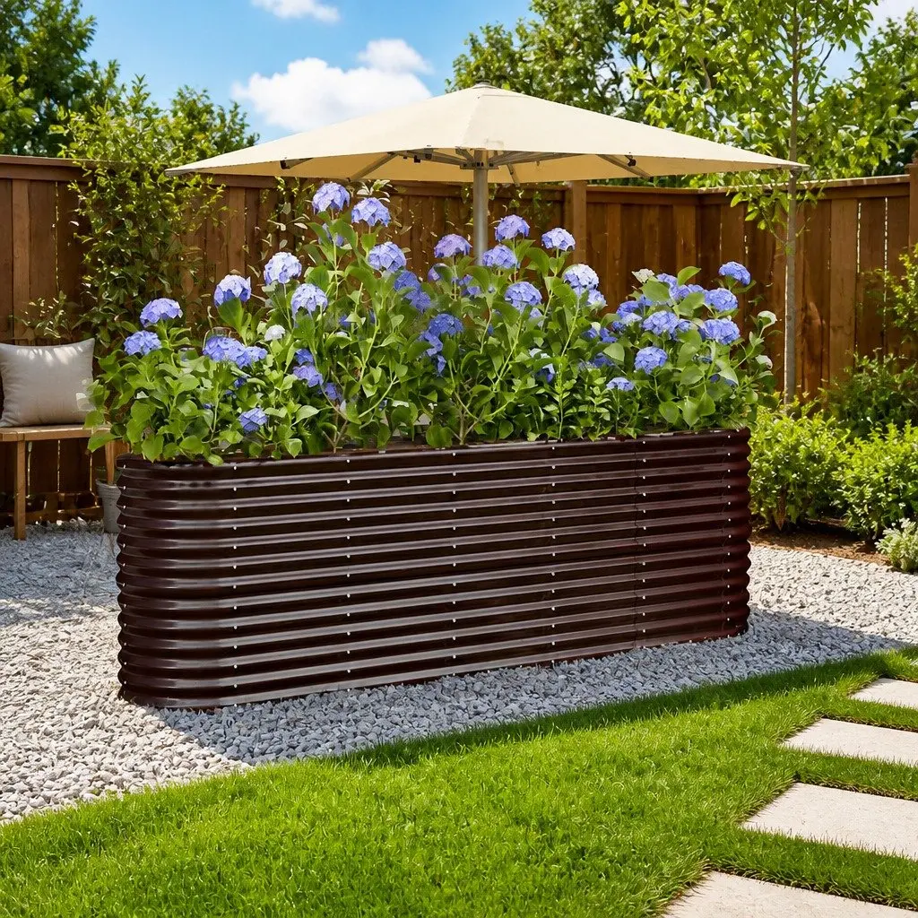 Raised Garden Bed Outdoor Planter Box Galvanised Steel Brown 224x40x68cm