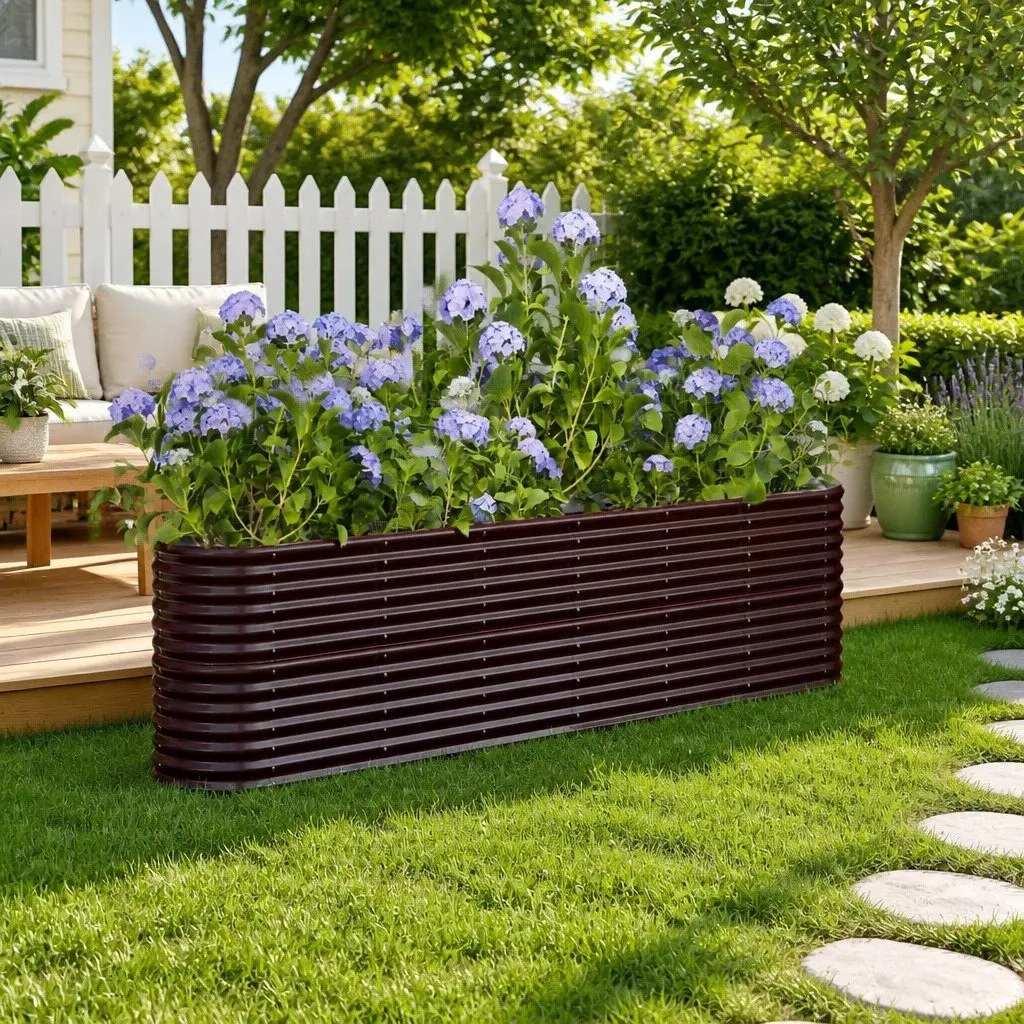 Garden Raised Bed Planter Box Outdoor Use 260 x 40 x 68 cm Galvanised Steel Frame