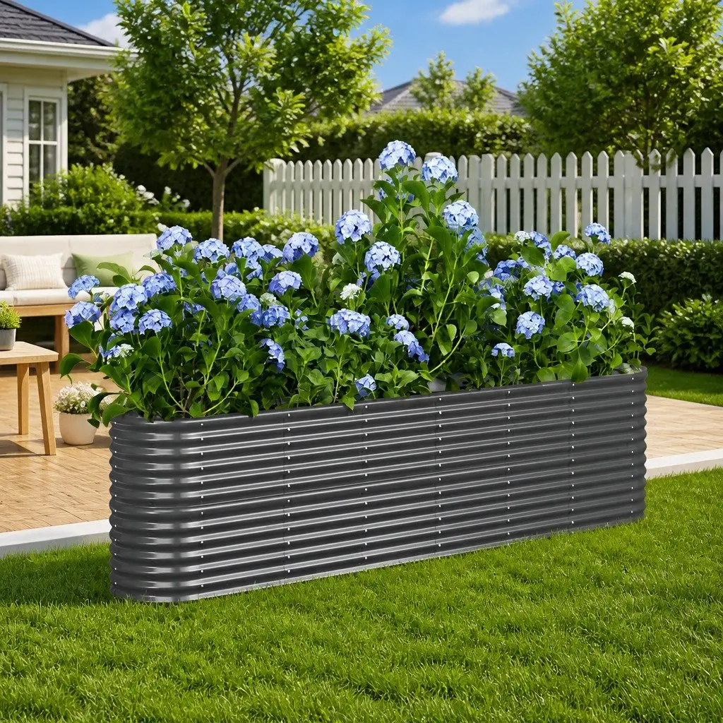 Garden Raised Bed Outdoor Planter Galvanised Steel Frame Anthracite 260x40x68cm