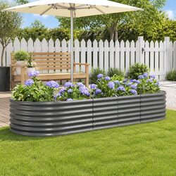 Grey Steel Raised Garden Bed - 224 x 80 x 36 cm