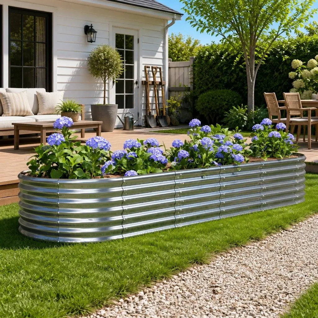 Garden Raised Bed Planter Outdoor Silver Galvanised Steel 224 x 80 x 36 cm