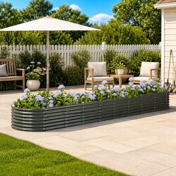 Large Grey Raised Garden Bed with Specifications