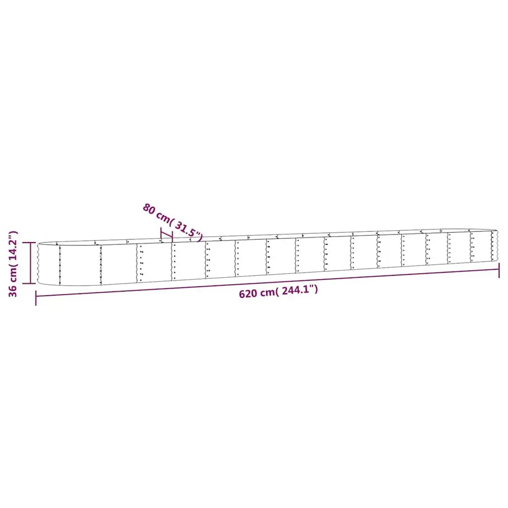 Garden Raised Bed Galvanised Steel Outdoor Planter Box Grey 620x80x36cm