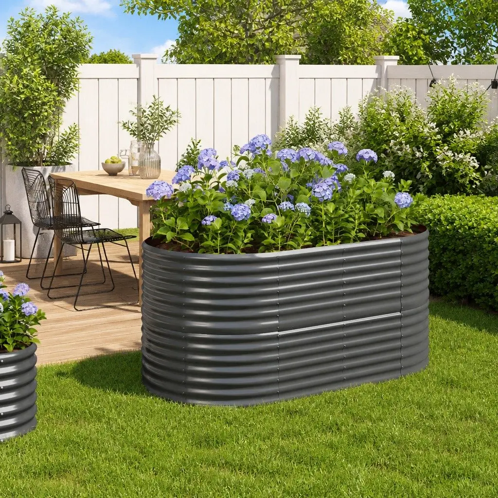 Galvanised Steel Raised Garden Bed Outdoor Planter for Vegetables Herbs Flowers 152 x 80 x 68 cm