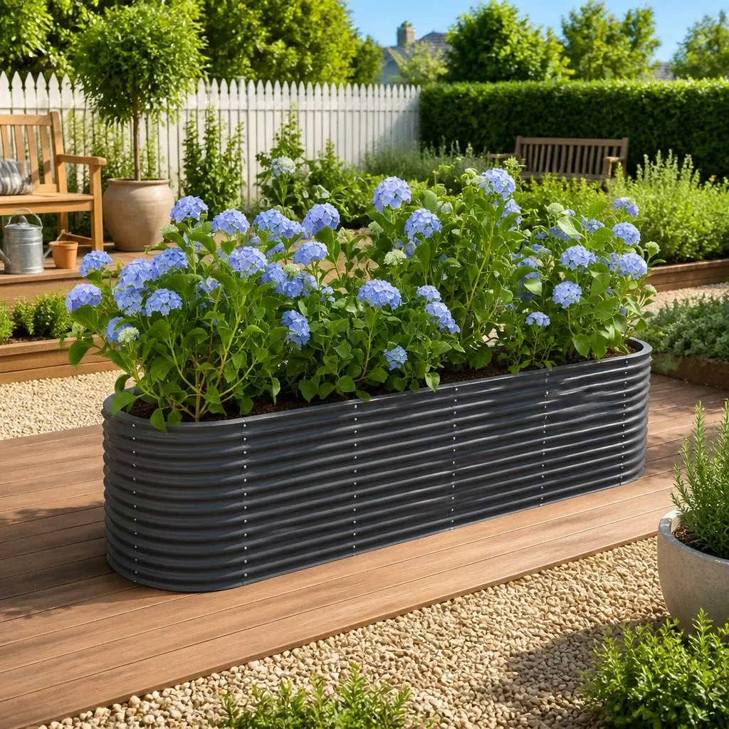 Raised Garden Bed Planter Anthracite Galvanised Steel 296x80x68cm Outdoor Patio