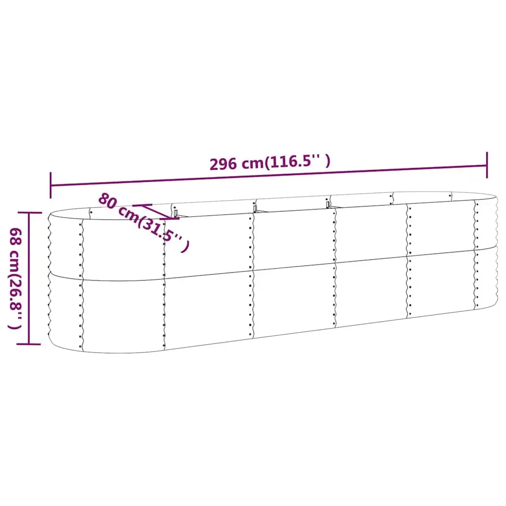 Raised Garden Bed Planter Anthracite Galvanised Steel 296x80x68cm Outdoor Patio
