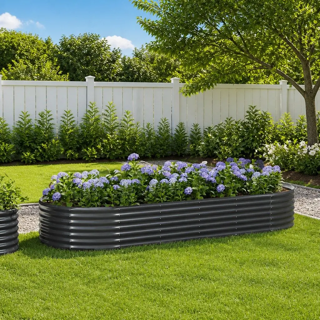 Raised Garden Bed Planter Outdoor Anthracite Steel Frame Vegetables Flowers