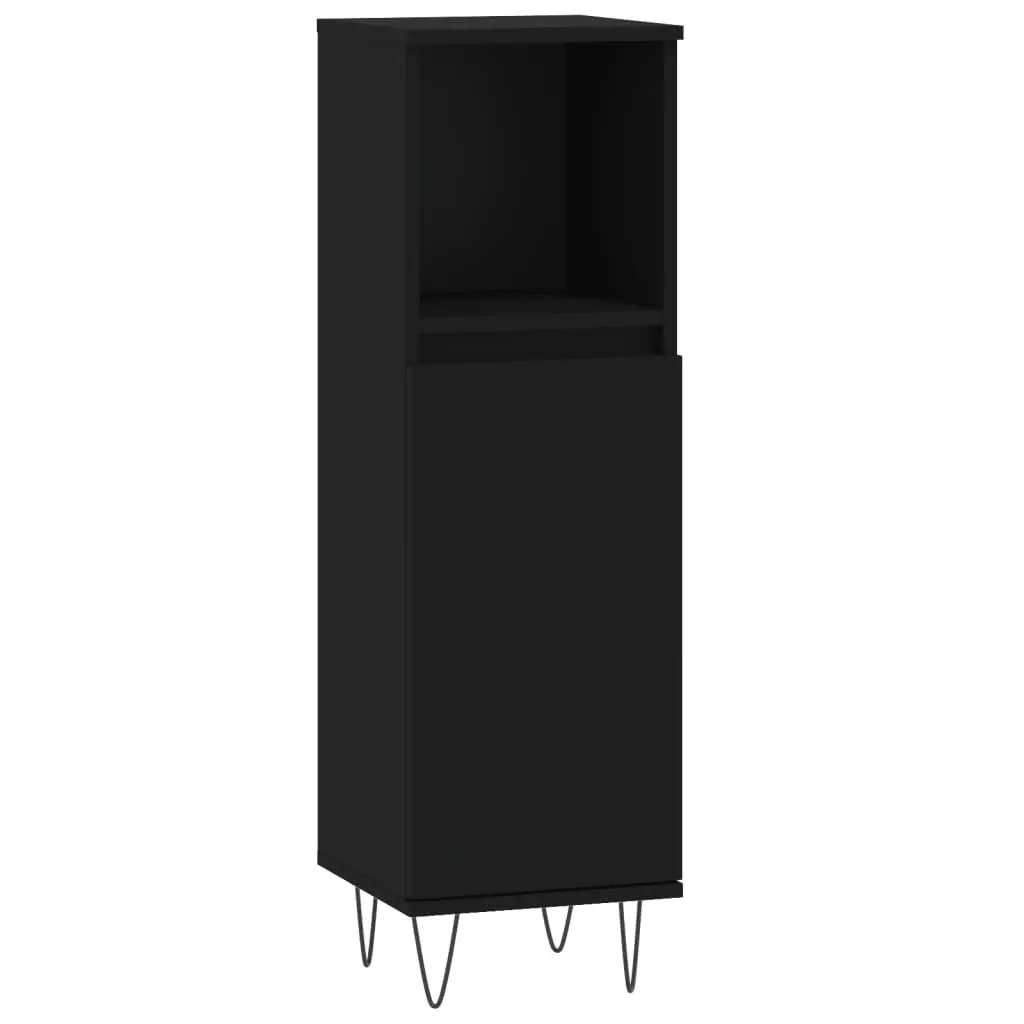 3 Piece Bathroom Furniture Set Black Engineered Wood Cabinet Sink Storage