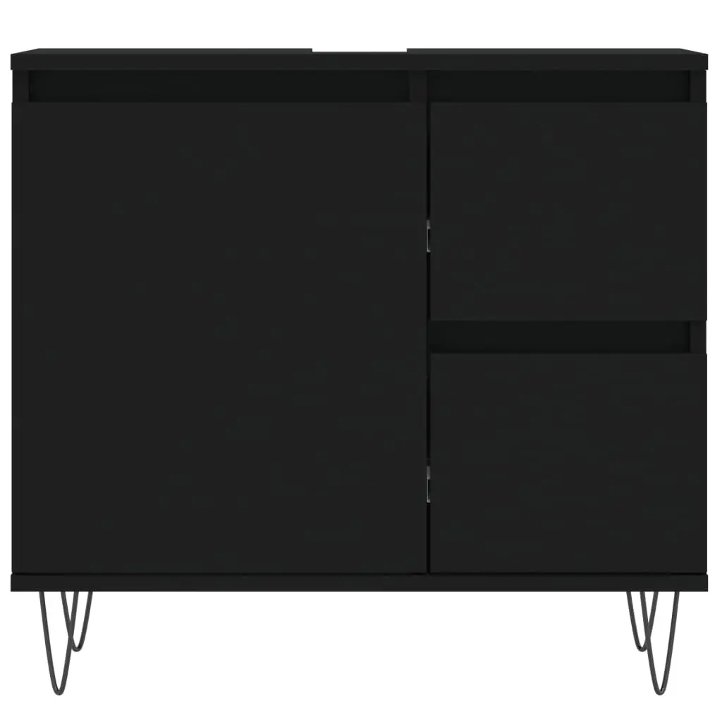 3 Piece Bathroom Furniture Set Black Engineered Wood Cabinet Sink Storage