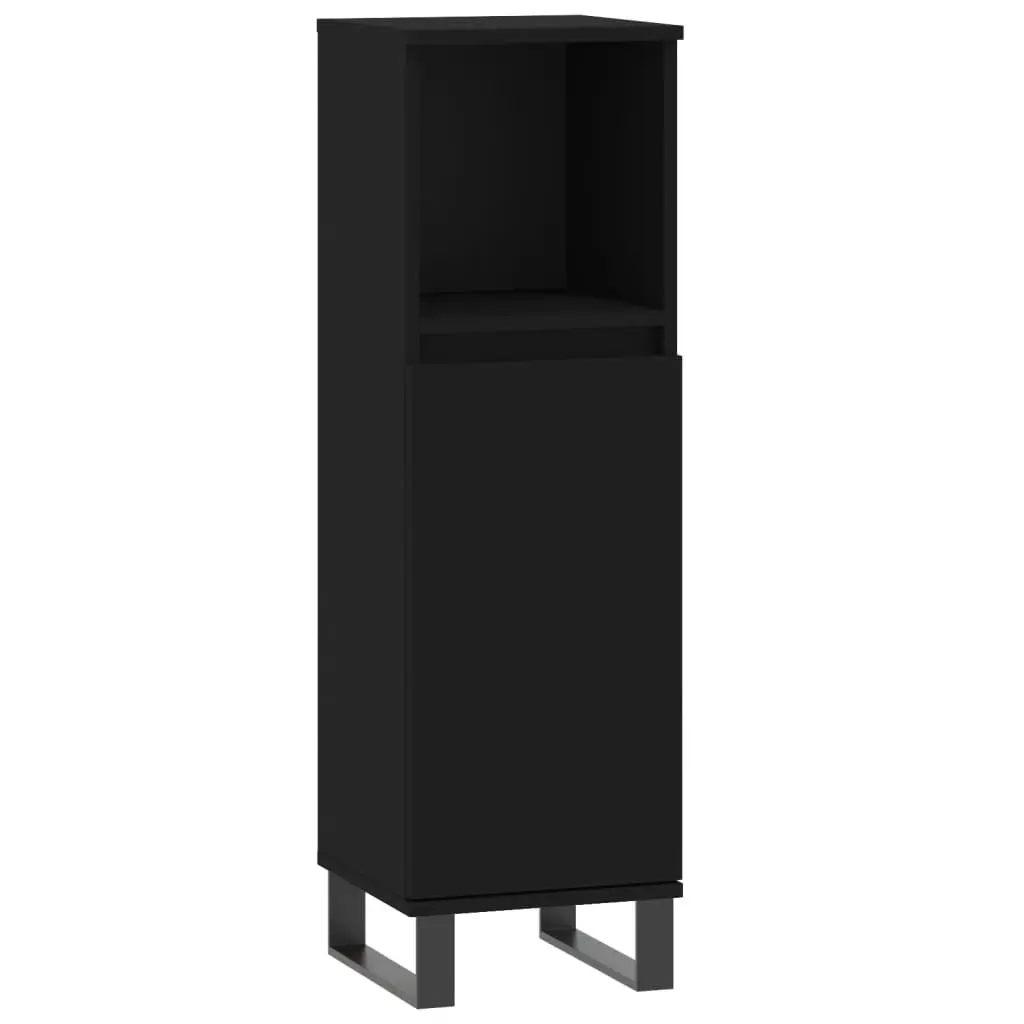 Black Engineered Wood 3 Piece Bathroom Set Cabinets Storage Vanity