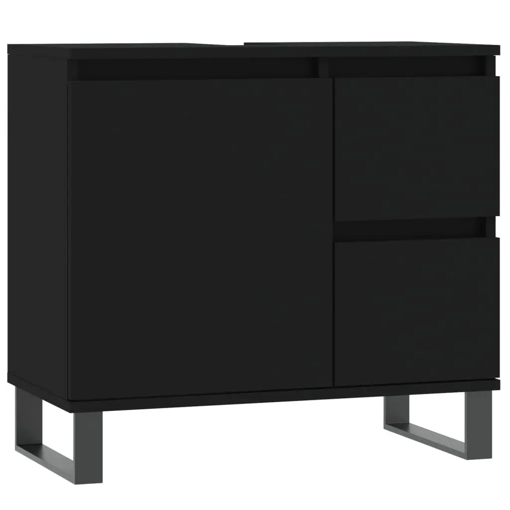 Black Engineered Wood 3 Piece Bathroom Set Cabinets Storage Vanity