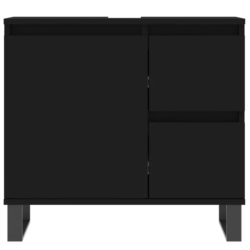 Black Engineered Wood 3 Piece Bathroom Set Cabinets Storage Vanity