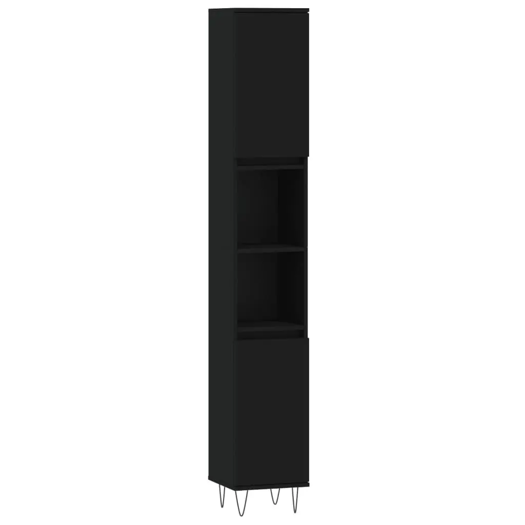 3 Piece Black Engineered Wood Bathroom Set for Storage and Sink Installation