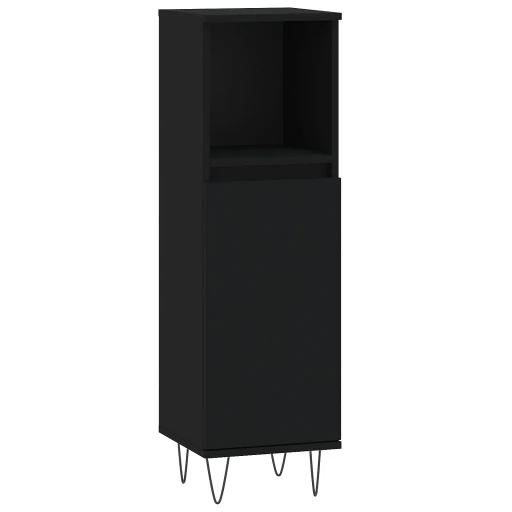 3 Piece Black Engineered Wood Bathroom Set for Storage and Sink Installation