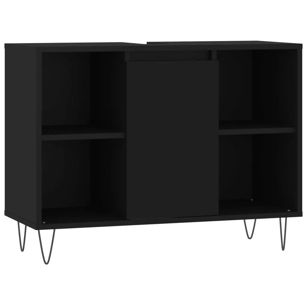 3 Piece Black Engineered Wood Bathroom Set for Storage and Sink Installation