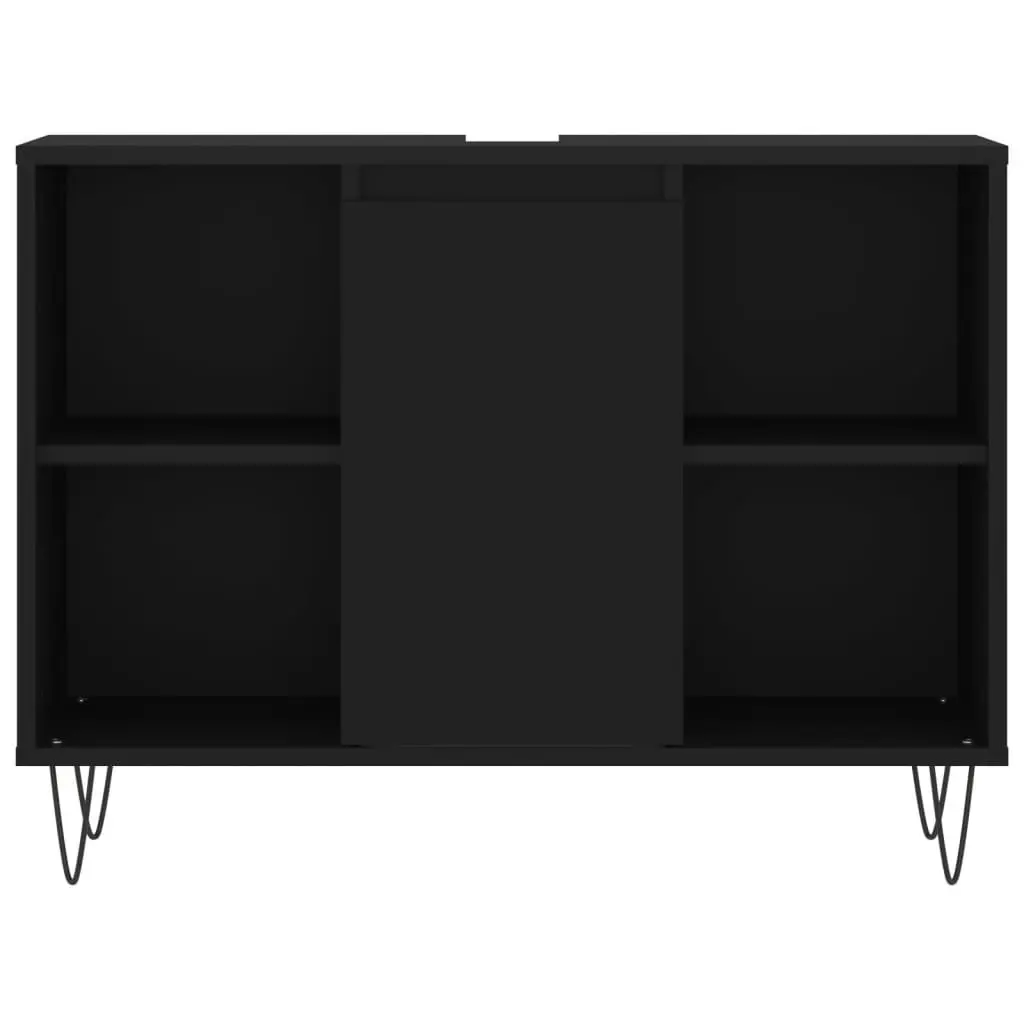 3 Piece Black Engineered Wood Bathroom Set for Storage and Sink Installation