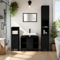 3 Piece Bathroom Set: Black Engineered Wood Design