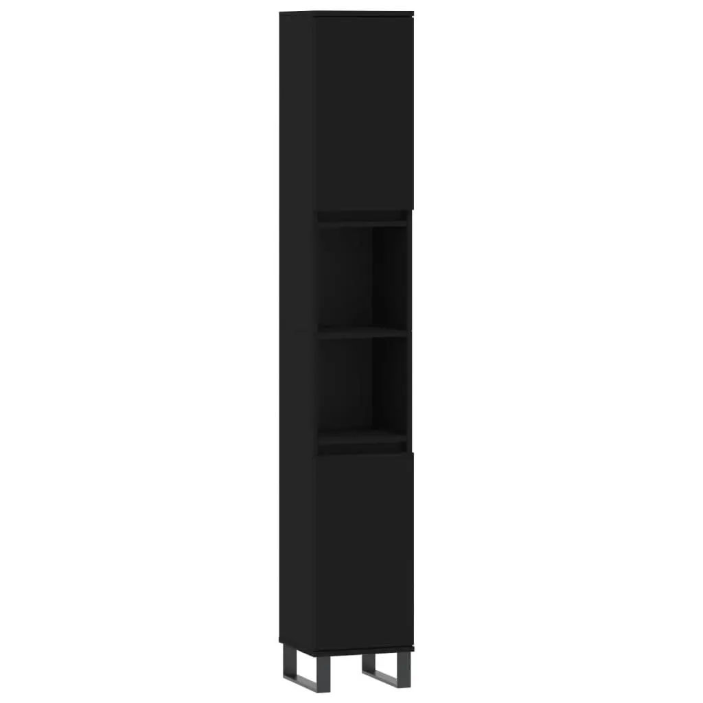 3 Piece Bathroom Furniture Set Black Engineered Wood Cabinet Sink Vanity Storage