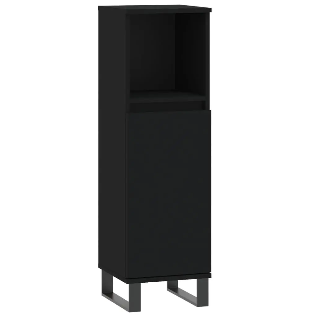 3 Piece Bathroom Furniture Set Black Engineered Wood Cabinet Sink Vanity Storage