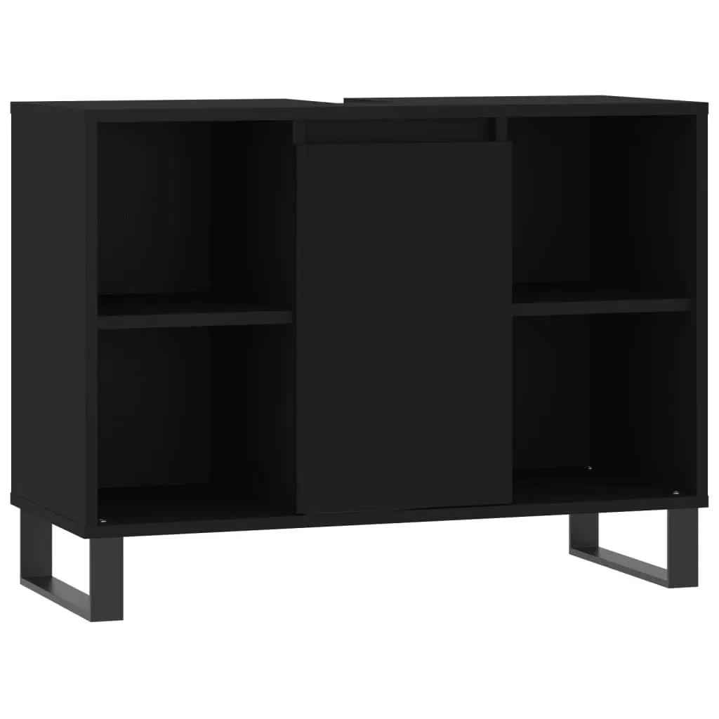 3 Piece Bathroom Furniture Set Black Engineered Wood Cabinet Sink Vanity Storage