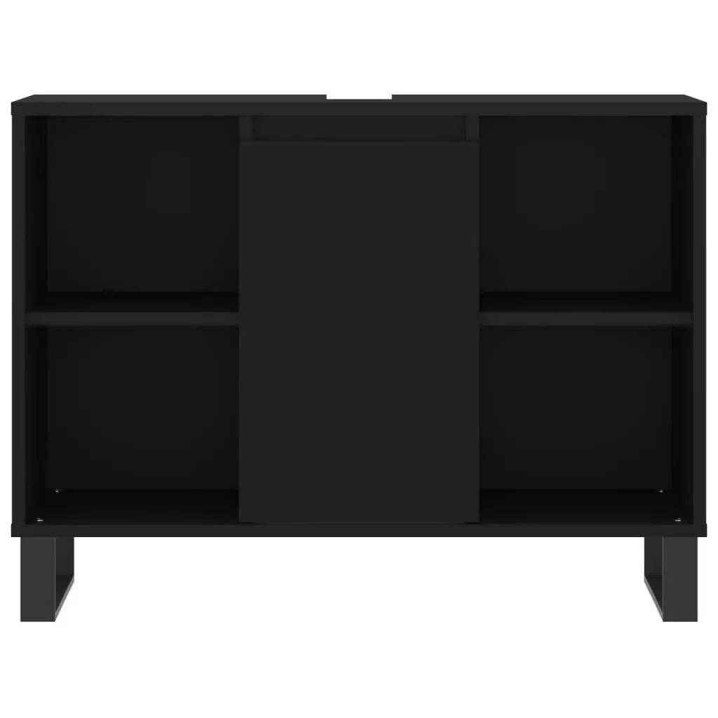3 Piece Bathroom Furniture Set Black Engineered Wood Cabinet Sink Vanity Storage