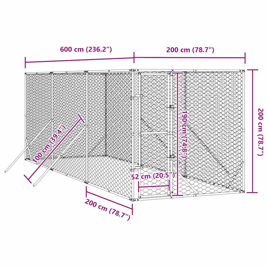Dog Kennel Enclosure Outdoor 2x6x2 m Galvanised Steel