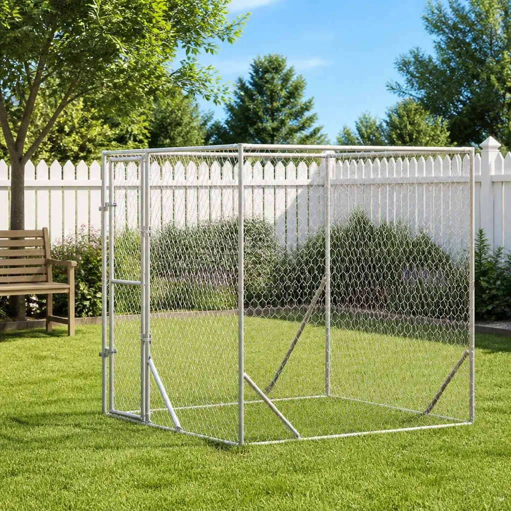Dog Kennel Enclosure Outdoor 2 x 10 x 2 m Silver Galvanised Steel