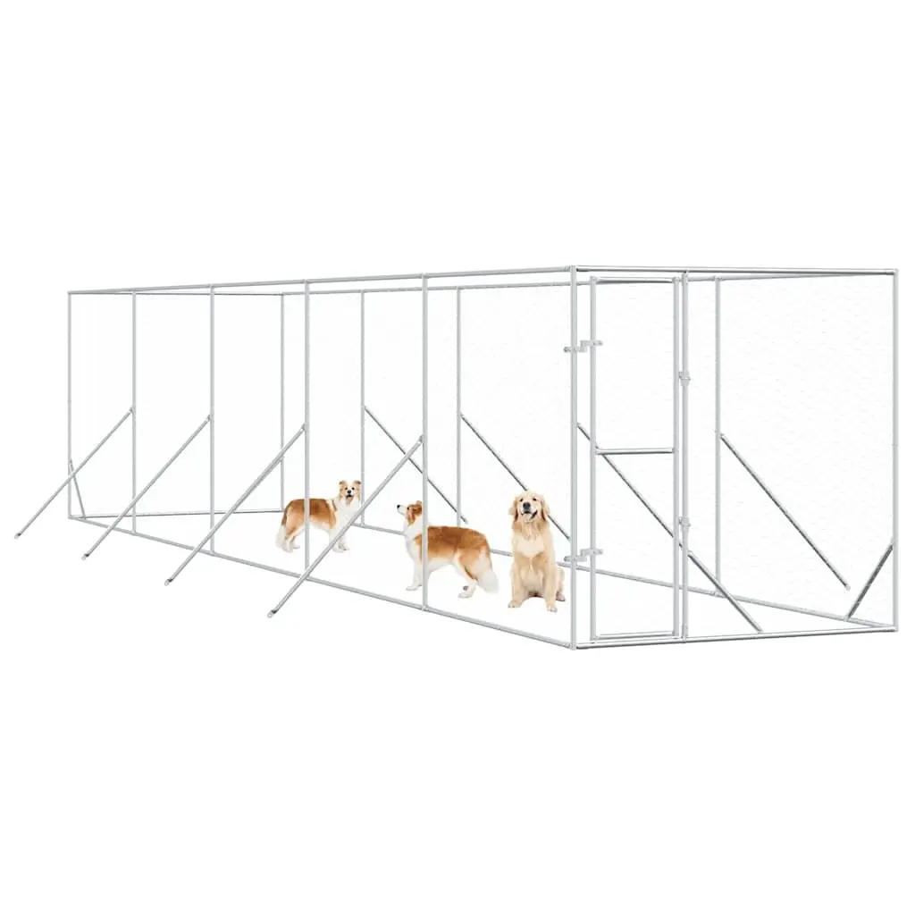 Dog Kennel Enclosure Outdoor 2 x 10 x 2 m Silver Galvanised Steel
