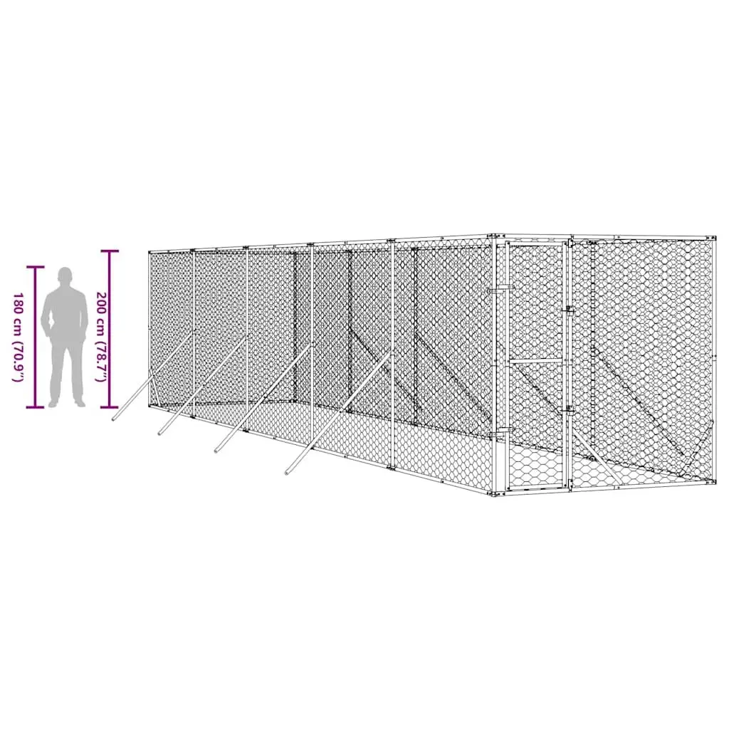 Dog Kennel Enclosure Outdoor 2 x 10 x 2 m Silver Galvanised Steel