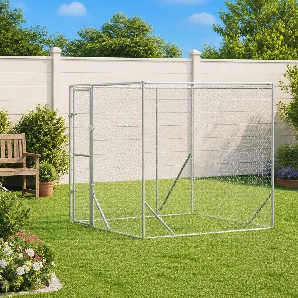 Dog Kennel Outdoor Use Galvanised Steel Run Pen Enclosure 2x14x2m