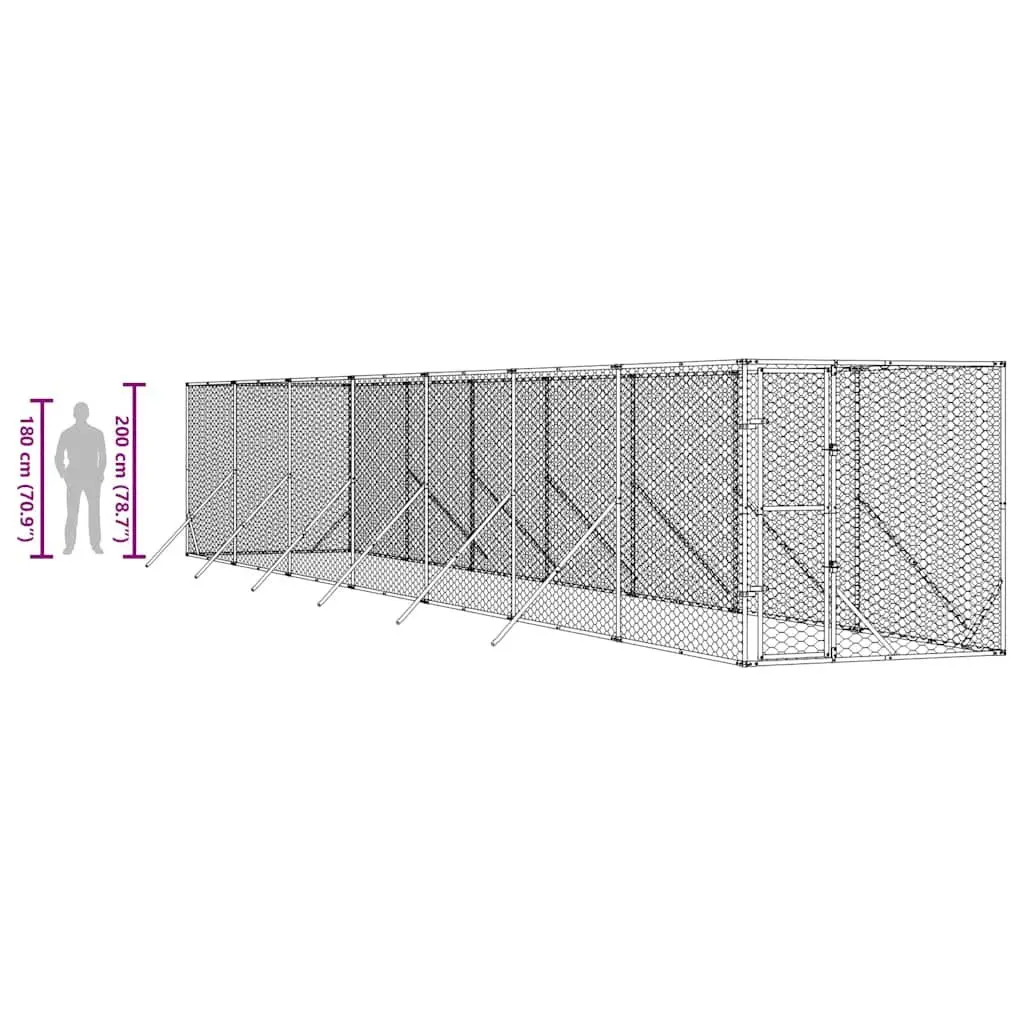 Dog Kennel Outdoor Use Galvanised Steel Run Pen Enclosure 2x14x2m