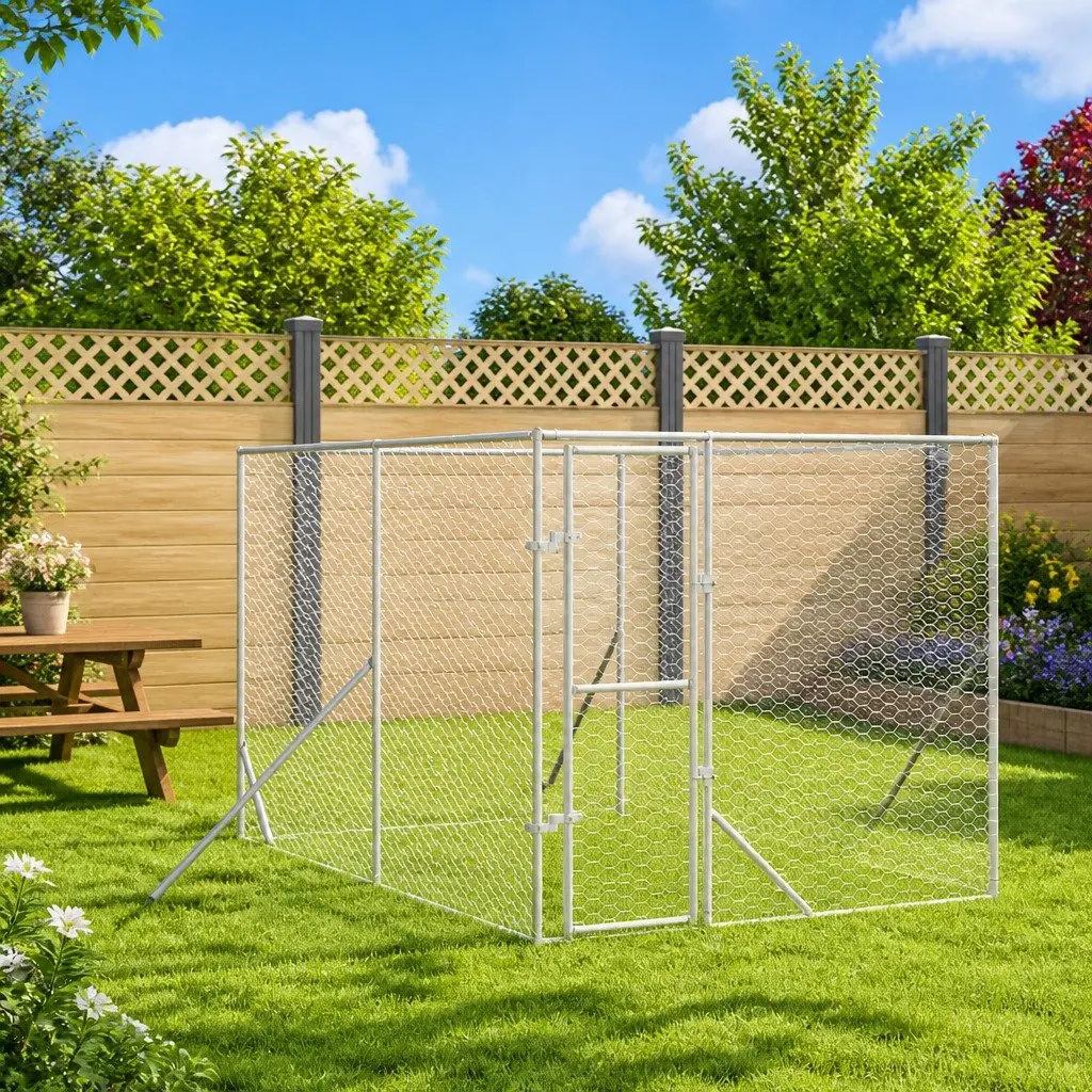 Dog Kennel Outdoor 8x4x2 m Galvanised Steel Spacious Lockable Enclosure