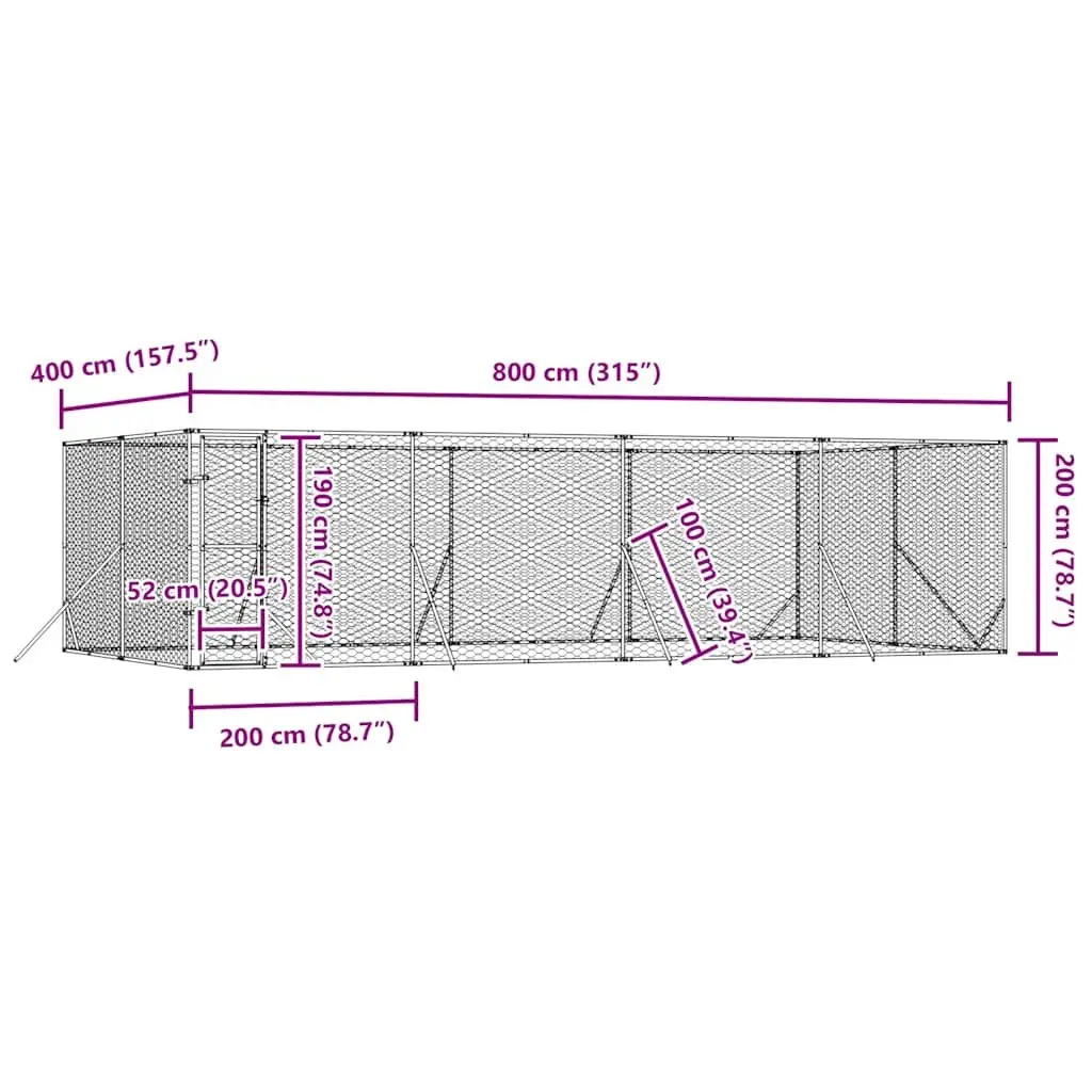 Dog Kennel Outdoor 8x4x2 m Galvanised Steel Spacious Lockable Enclosure