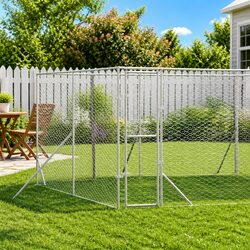 8x8x2m Outdoor Dog Kennel - Silver Galvanised Steel