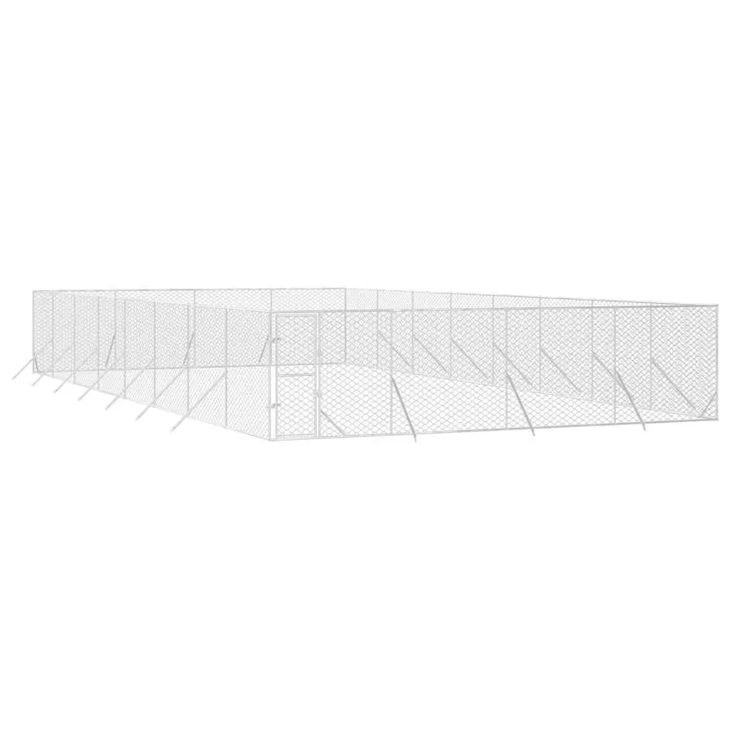 Dog Kennel Outdoor Silver 8x16x2 m Galvanised Steel Enclosure Lockable Door