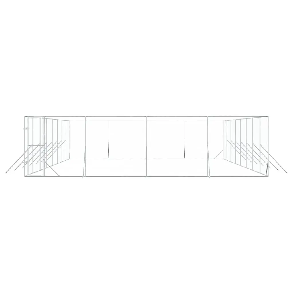 Dog Kennel Outdoor Silver 8x16x2 m Galvanised Steel Enclosure Lockable Door