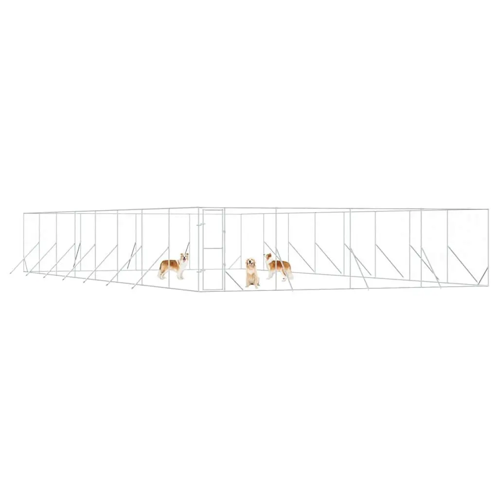 Dog Kennel Outdoor Silver 8x16x2 m Galvanised Steel Enclosure Lockable Door