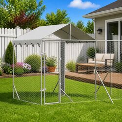Outdoor Dog Kennel with Roof Silver 6x2x2.5m Galvanised Steel Enclosure