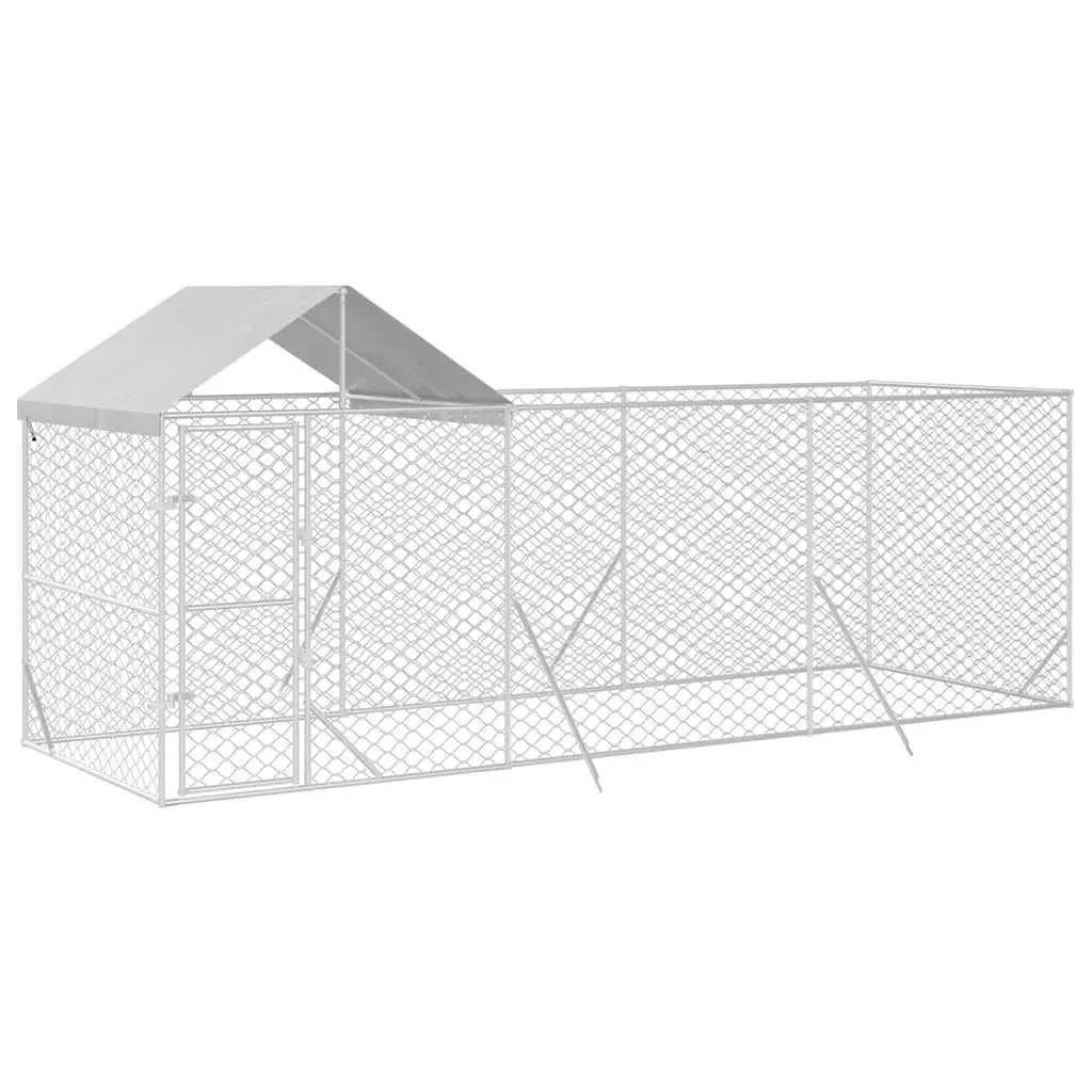 Dog Kennel Outdoor Silver 6x2x2.5m Galvanised Steel Enclosure