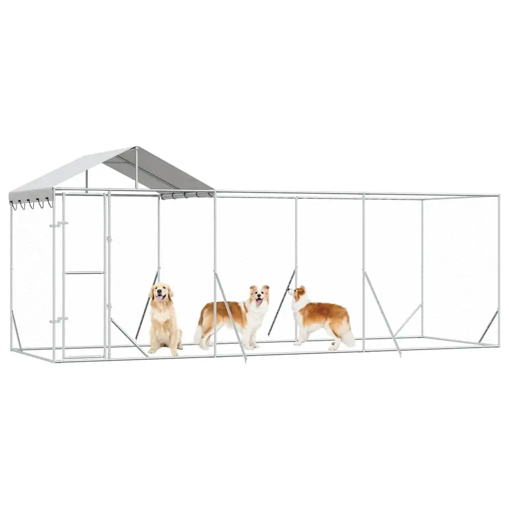 Dog Kennel Outdoor Silver 6x2x2.5m Galvanised Steel Enclosure