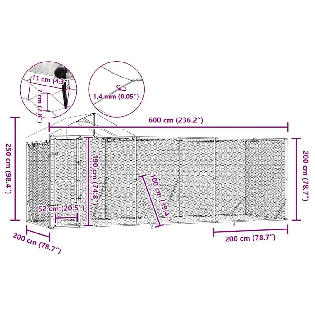 Dog Kennel Outdoor Silver 6x2x2.5m Galvanised Steel Enclosure