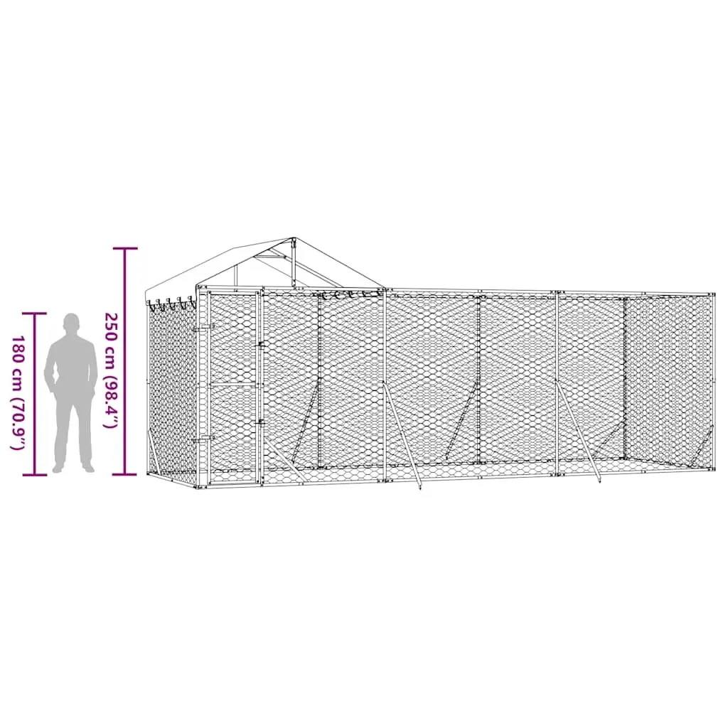 Dog Kennel Outdoor Silver 6x2x2.5m Galvanised Steel Enclosure