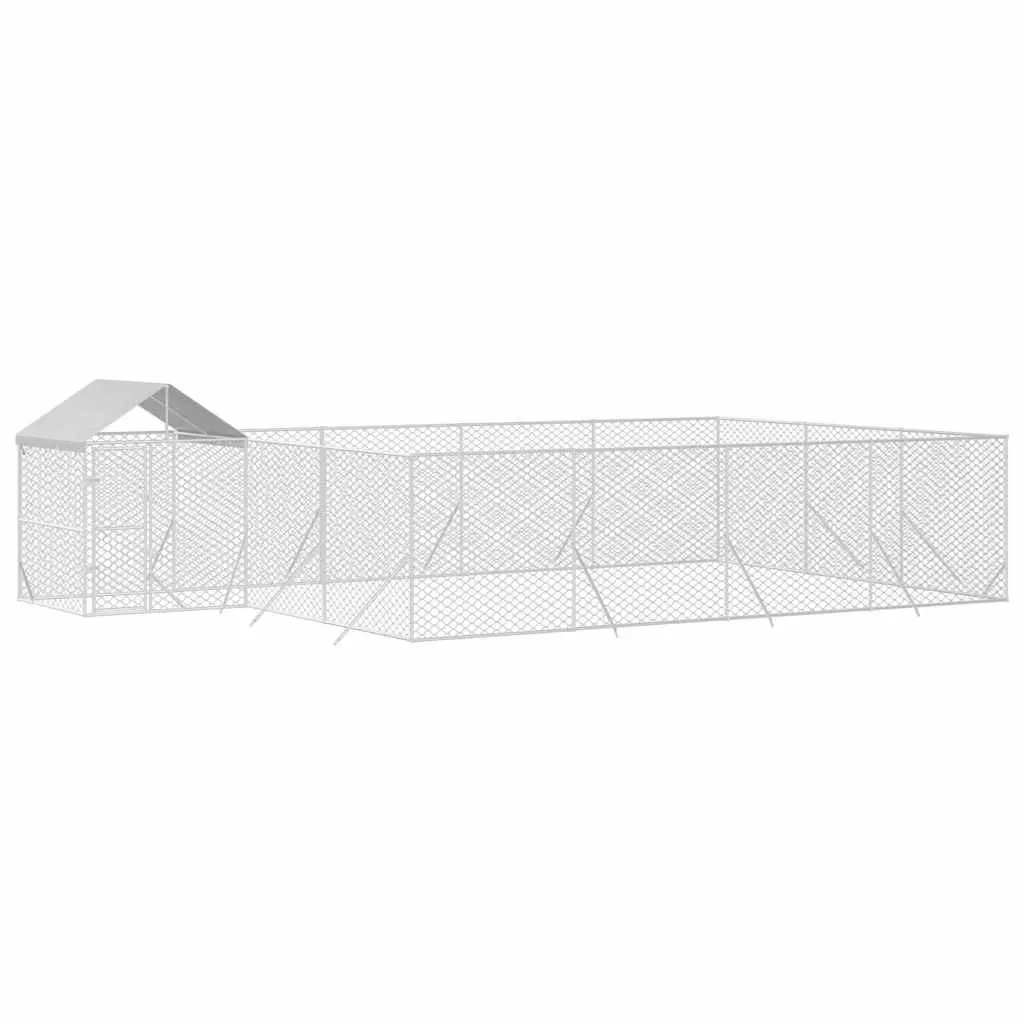 Outdoor Dog Kennel with Roof Silver Galvanised Steel Run Enclosure Shelter