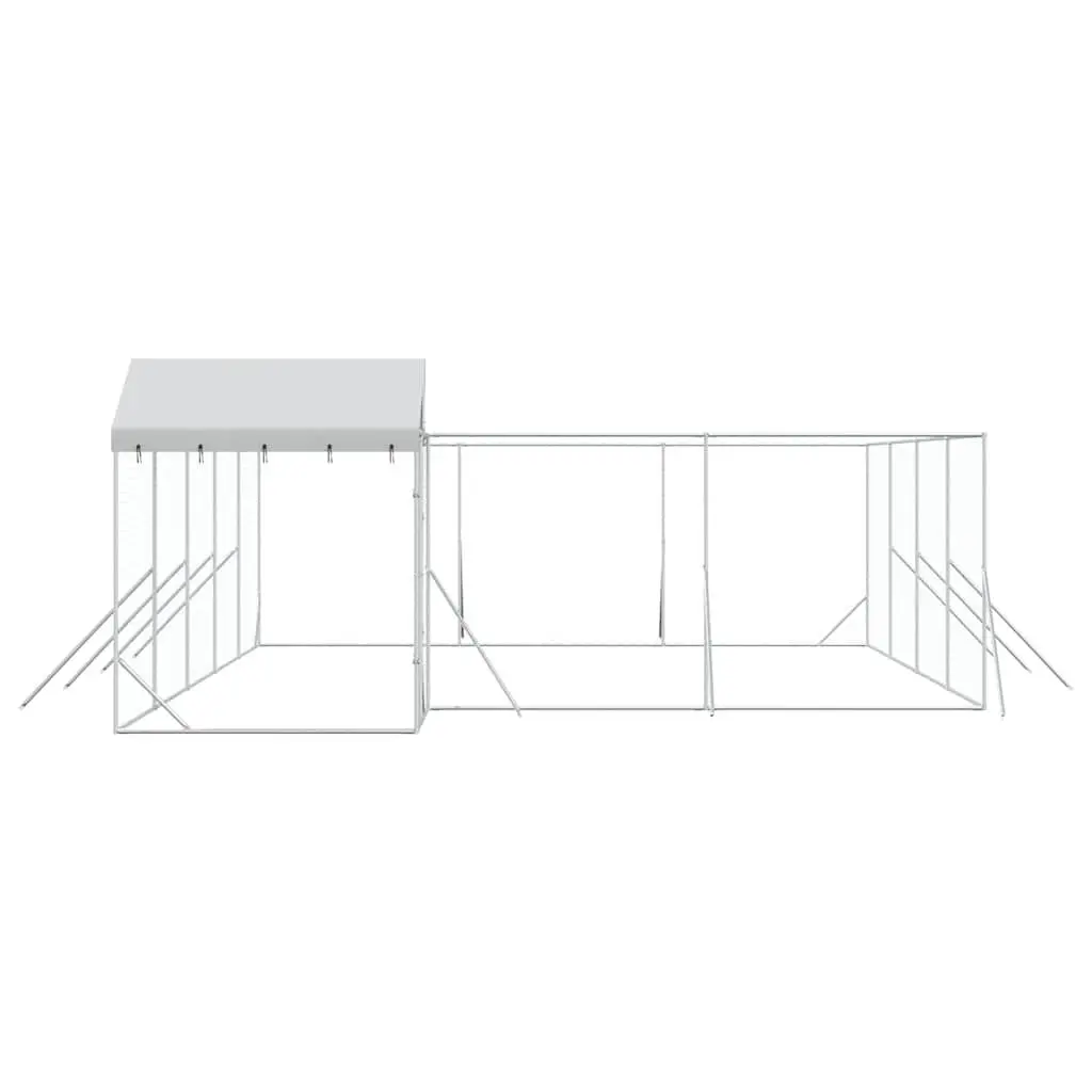 Outdoor Dog Kennel with Roof Silver Galvanised Steel Run Enclosure Shelter