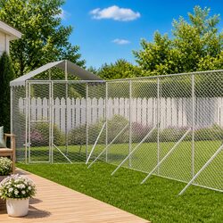 Outdoor Dog Kennel with Roof Silver 12x12x2.5 m Galvanised Steel Enclosure Run