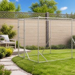 Outdoor Dog Kennel Specifications: 2x6x2.5m, Steel, Silver