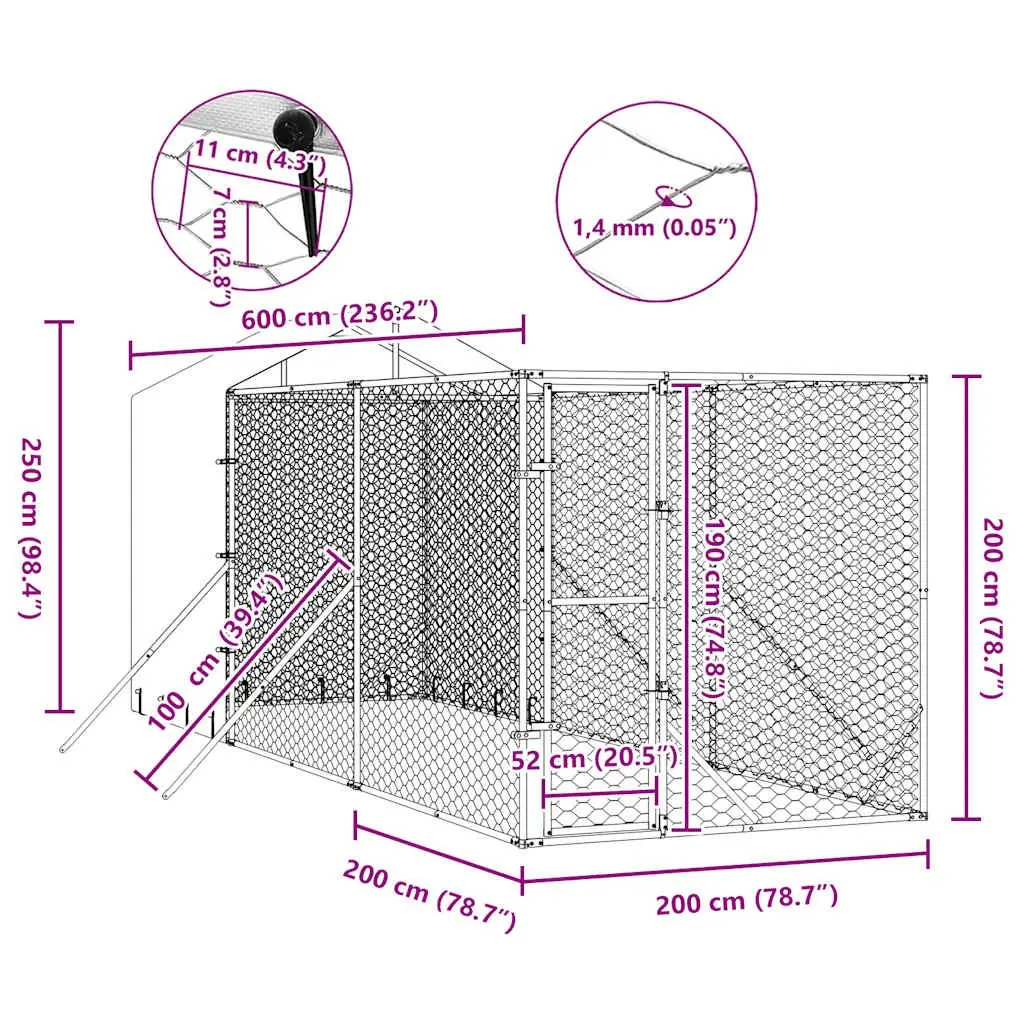 Outdoor Dog Kennel for Dogs 2x6x2.5m Galvanised Steel Cage Run Enclosure