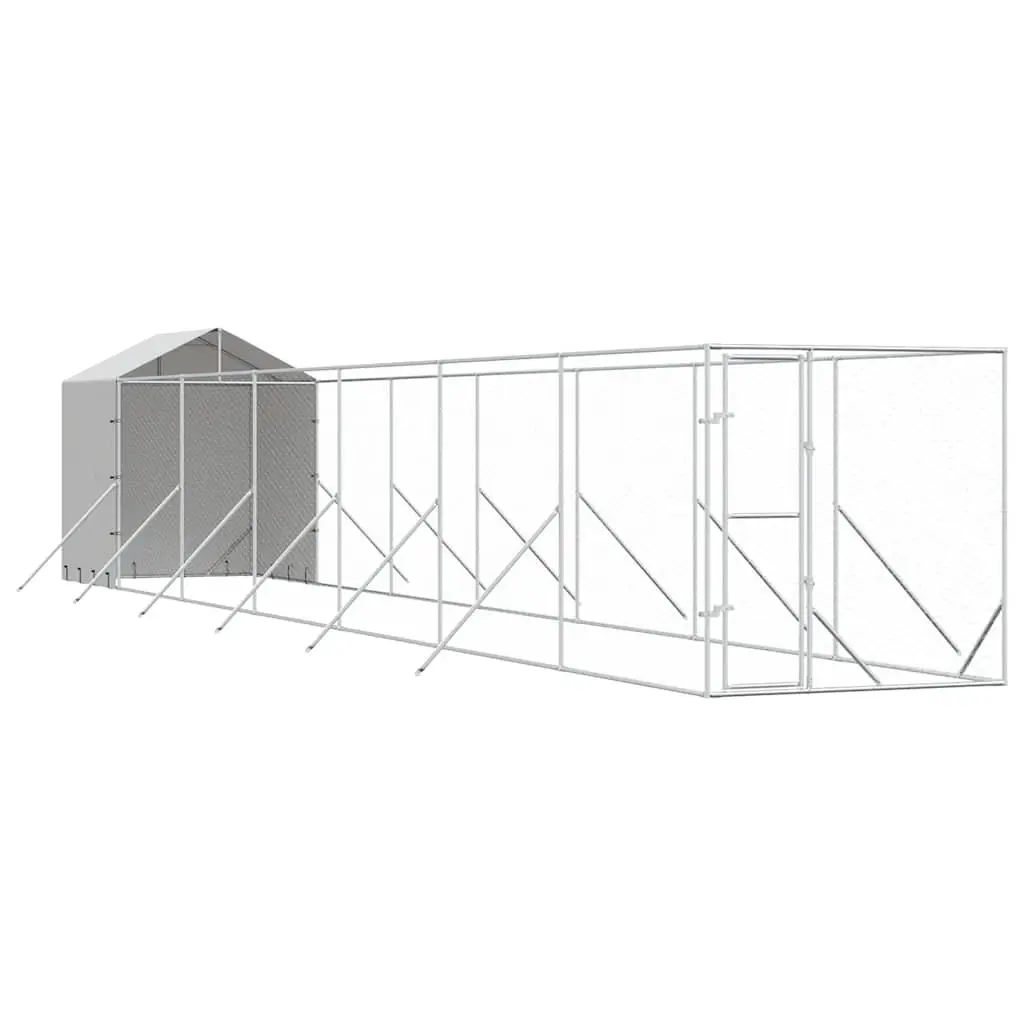 Outdoor Dog Kennel for Dogs 2 x 14 x 2.5 m Silver Galvanised Steel Enclosure