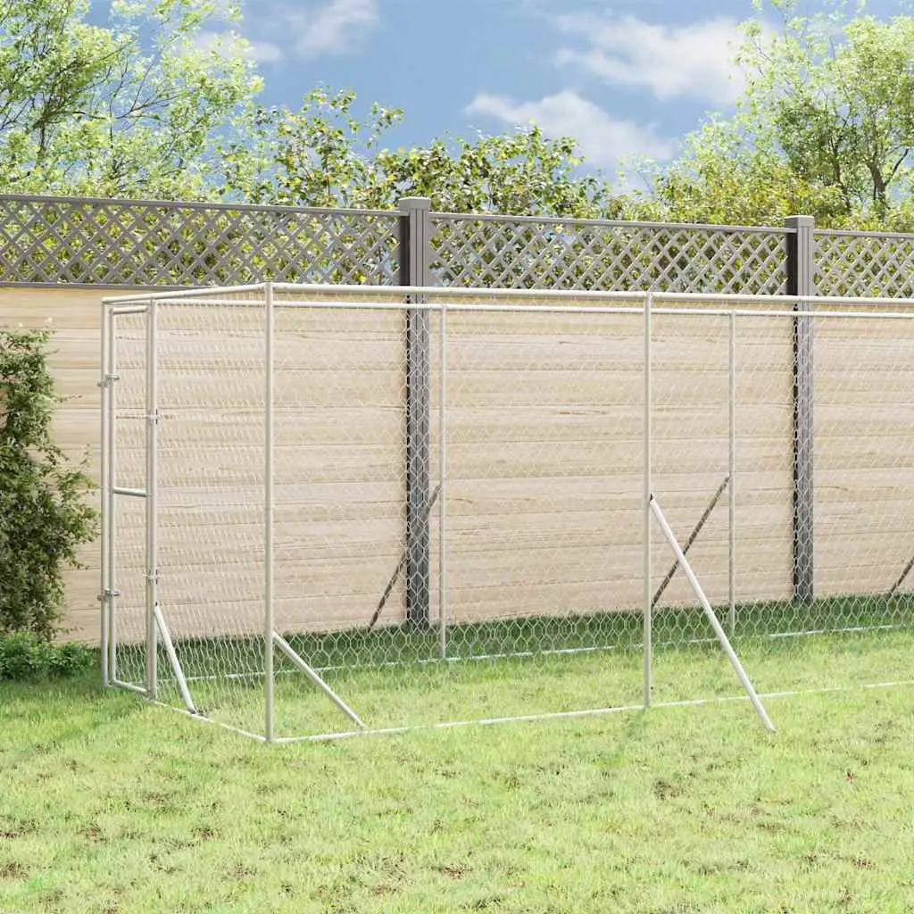 Outdoor Dog Kennel for Dogs 2 x 14 x 2.5 m Silver Galvanised Steel Enclosure